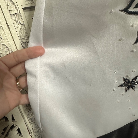 Vtg Morgan & Co Black & White Y2K Beaded Floral Embroidered Formal Prom Dress - Picture 8 of 11